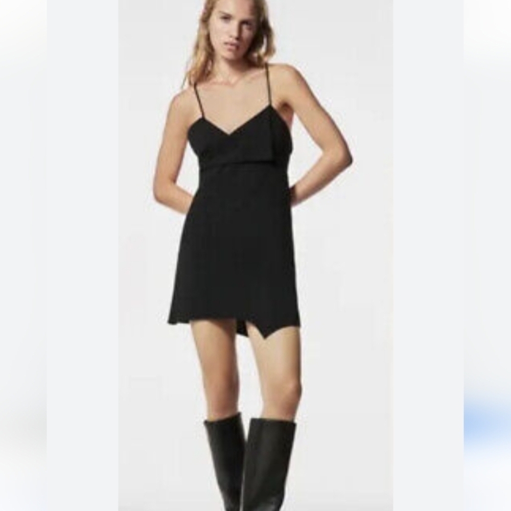 Elegant Black Spaghetti Strap Dress XS Zara